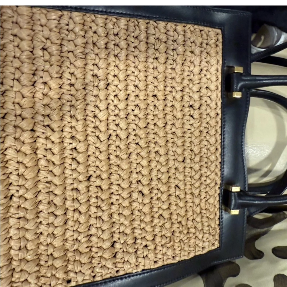 Saint Laurent woven raffia and black calfskin leather handbag NWOT - Picture 8 of 10
